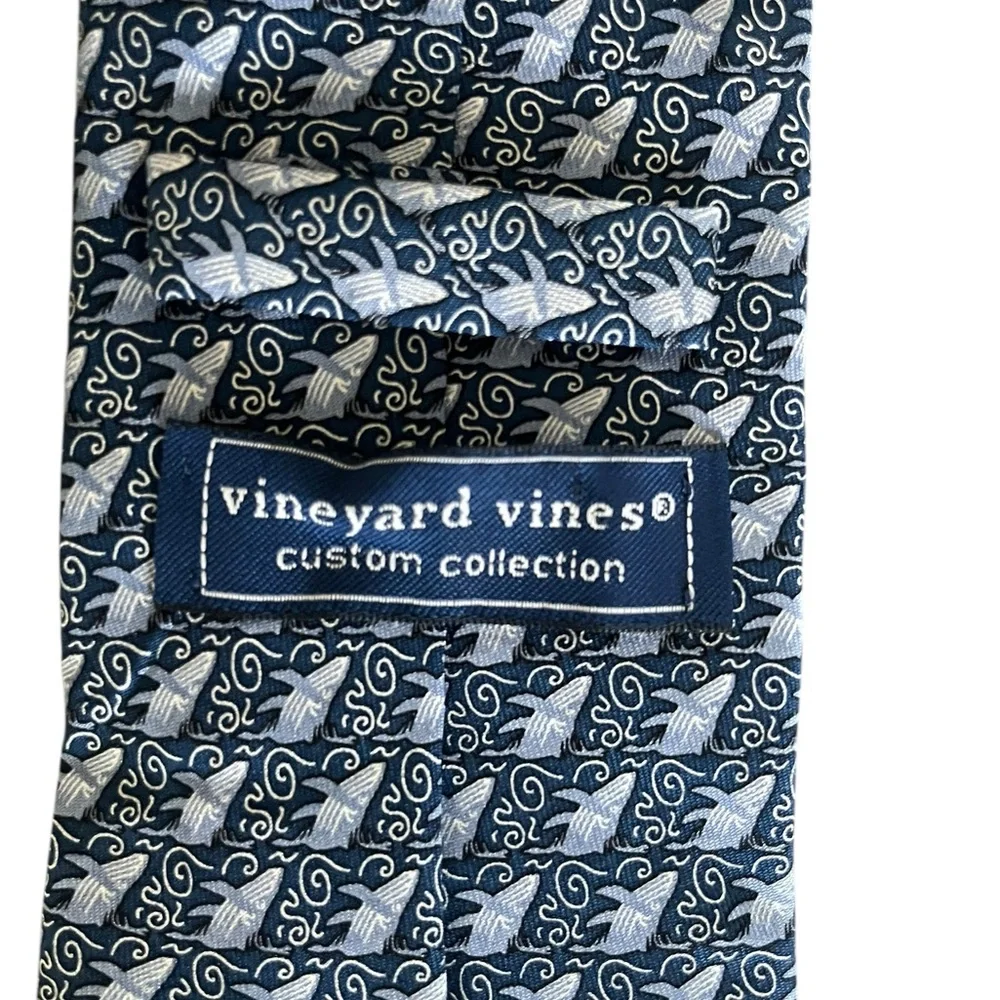 Vineyard Vines Black and Blue‎ Pacific Life Whale Geometric Silk Neck Tie